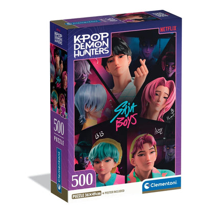 Puzzle KPop Demon Hunters Saja Boys - Clementoni - 500 Peças, caixa do puzzle oficial Netflix