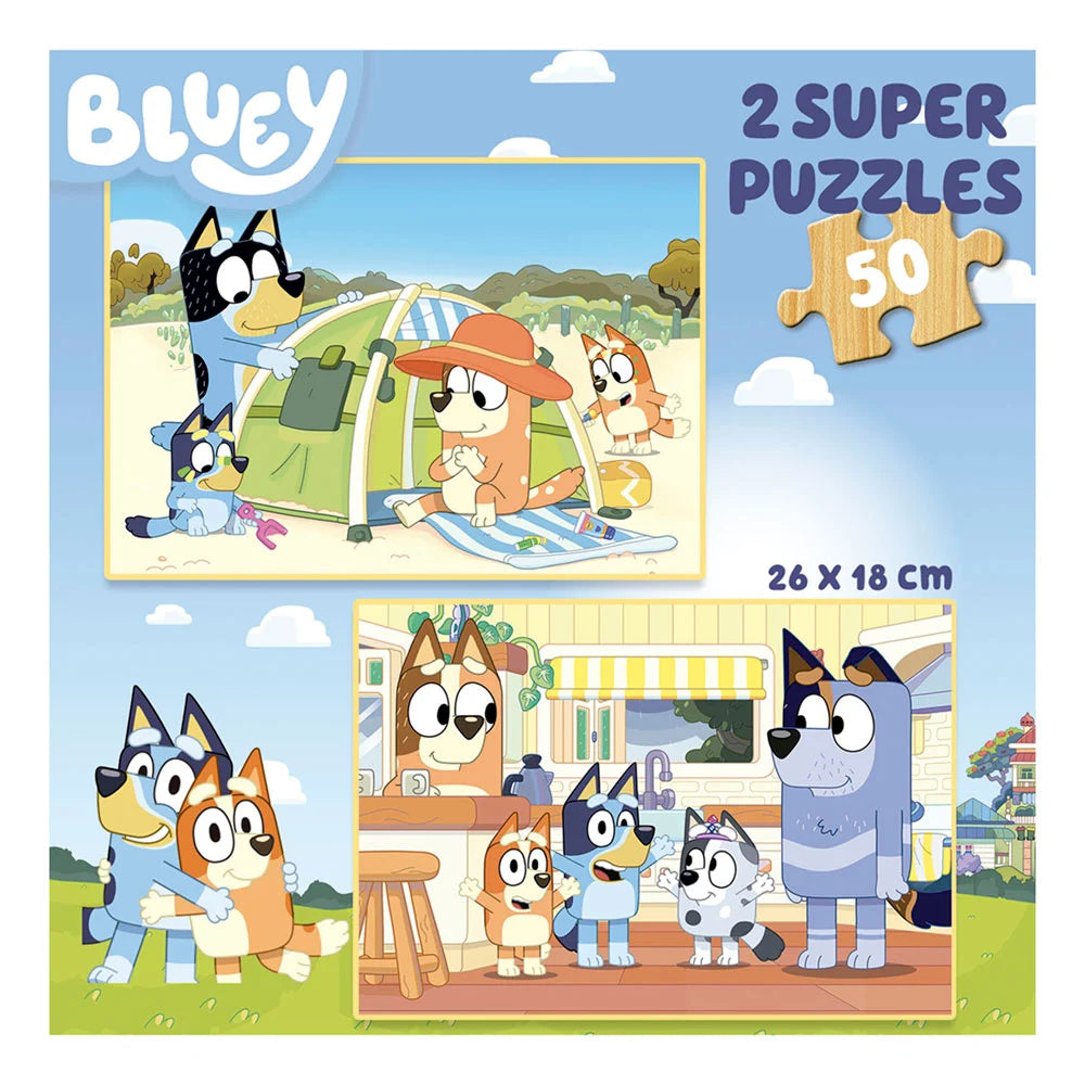 Puzzle Bluey 2 em 1 em Madeira – Educa - 2x50 Peças