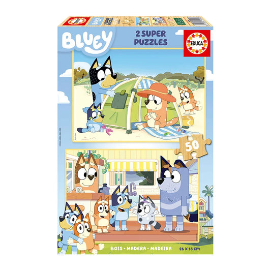 Puzzle Bluey 2 em 1 em Madeira – Educa - 2x50 Peças